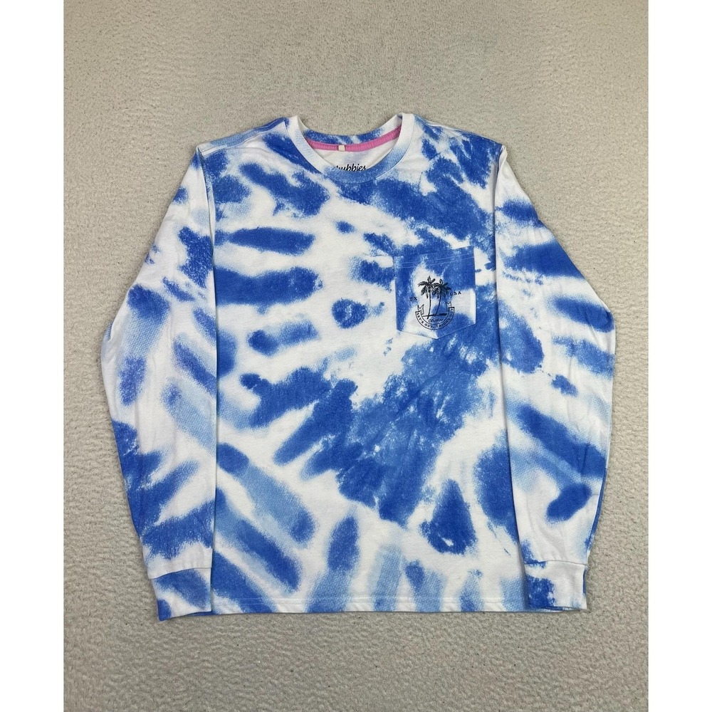 Chubbies Shirt Mens Medium Blue White Tie Dye Long Sleeve Pocket Team WKND TX